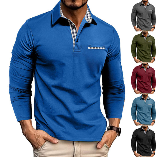 Men’s Casual Plaid Polo Shirt | Long Sleeve Lapel Top