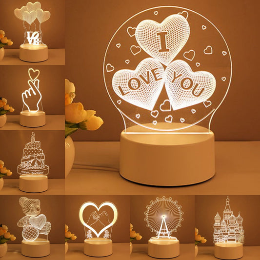 3D Acrylic LED Night Light – USB Neon Sign Lamp for Bedroom, Christmas, and Valentine’s Day Decor