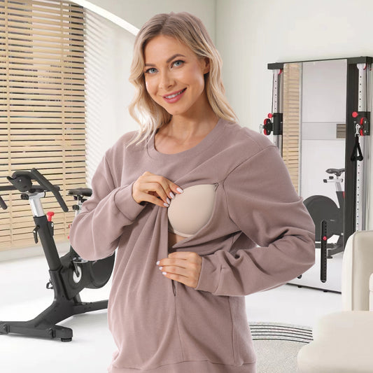 Long Sleeve Nursing Jumper – Warm Maternity Sweater for Pregnancy & Breastfeeding