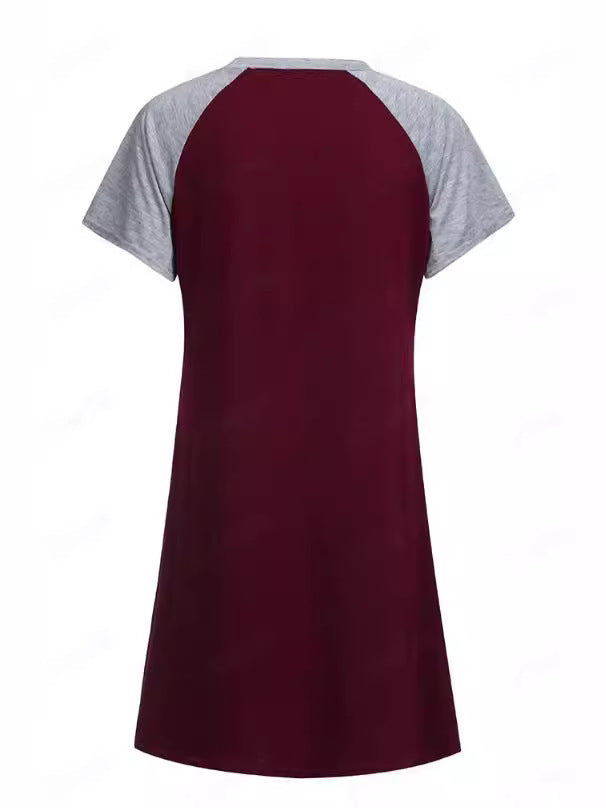 Maternity Nursing Dress – Round Neck Short Sleeve Pajamas with Feeding Opening